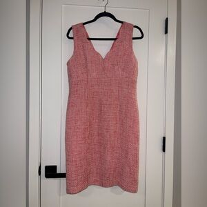 Karl Lagerfeld Paris Designer Tweed Scalloped V Neck Sheath Pink Dress Size 10